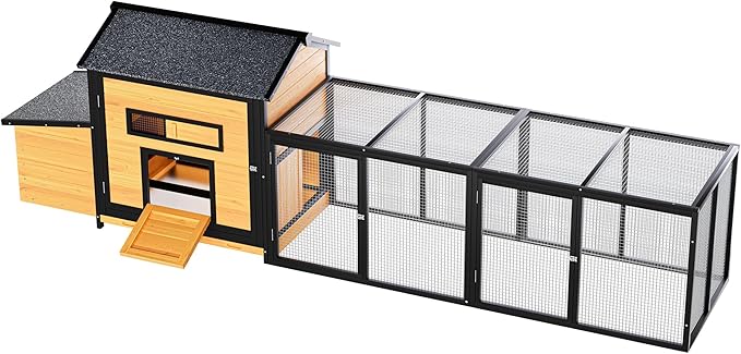 118" Extra Large Wooden Chicken Coop Outdoor Hen House with Dual Nesting Box, Leak-Proof Pull-Out Tray & Asphalt Roof – Predator-Proof Backyard Poultry Cage for Chickens and Small Farm Use Natural