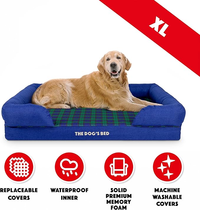 The Dog’s Bed, XL Black Watch Tartan 43.5x34, Memory Foam, Pain Relief: Arthritis, Hip & Elbow Dysplasia, Post Surgery, Lameness, Supportive, Calming, Waterproof Washable Cover, Veterinary Approved