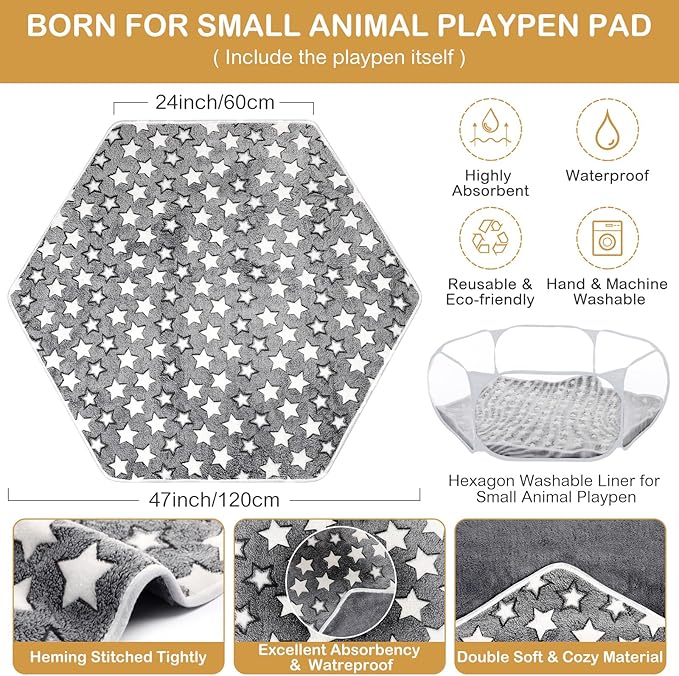 Hamster Playpen with Mat Small Animal Cage Tent Breathable Transparent Guinea Pig Playpen Waterproof Portable Yard Fence Mat Foldable Exercise Playpen Outdoor Indoor (Gray,Star)