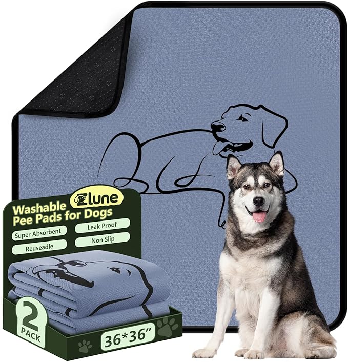 2 Pack Washable Pee Pads for Dogs 36"x36", Reusable Training Puppypads Absorbency Non-Slip & Leak-Proof for Pet Whelping Box Playpen Crate Sofa Bed Floors (Gray)