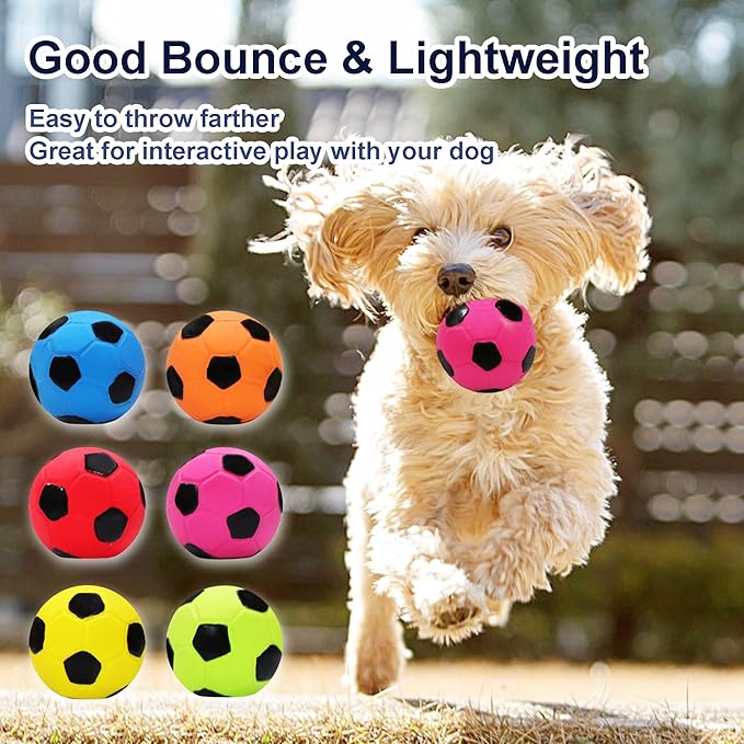 Latex Squeaky Dog Soccer Ball Toys, Dog Football Ball for Puppy Small Medium Dogs, Vibrant Colors Soccer Chew Fetch Throw Ball 6 Pcs/Set (2.6'')