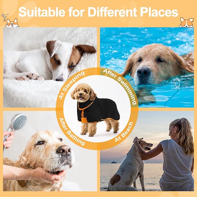 Bienbee Dog Bathrobe, Quick Drying Super Absorbent Dog Robes for After Bath, Warm Keeping Dogs Towel, Dogs Bath Supplies, Black S