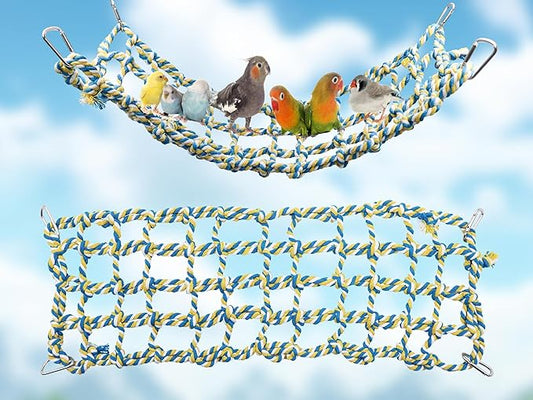 Dnoifne 20 × 7 Inch Colorful Bird Rope Net, Rat Climbing Rope Net, Pet Hanging Hammock, Bird Ladder Rope Bridge, Small Animal Rope Net Toy, Cage Decor Accessories for Rat Hamster Bird Ferret