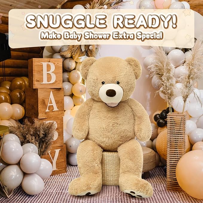 MorisMos Smile Giant Teddy Bear, 51inch Large Stuffed Bears with Big Footprints, Big Stuffed Animals Cuddly Plush Gifts for Girlfriends, Boyfriend, Brown