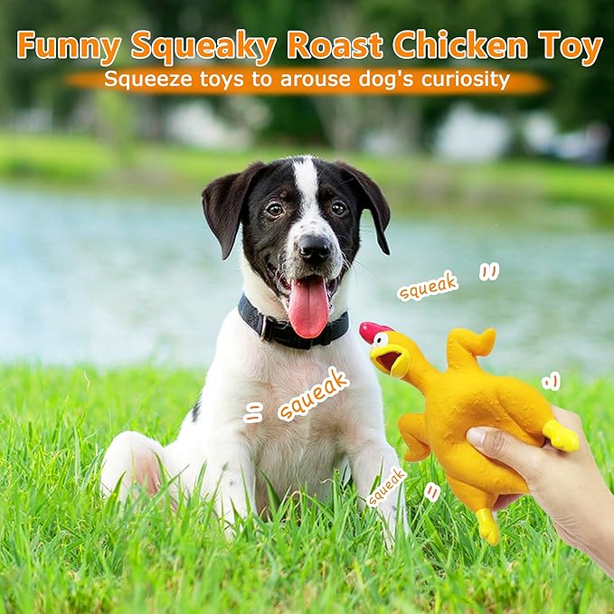 Chicken Dog Toys, Natural Rubber Grilled Chicken Squeaky Toys, Durable Chew Toys for Small to Large Dogs, Teething Puppy Dogs (3 Packs)