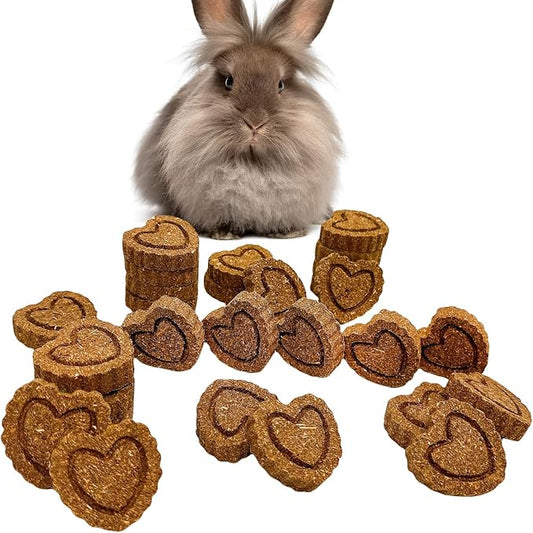 36PCS Bunny Chew Toys, Grinding Natural Carrot Grass Cake Treats for Rabbits Guinea Pigs Chinchillas Gerbils Hamsters Improves Dental Health(Carrot Heart-Shaped GrassCake)