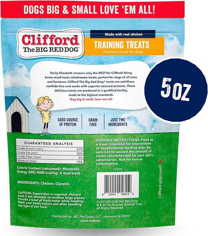 Clifford The Big Red Dog Soft Training Treats for Puppies and Dogs – Healthy, High Protein, Grain Free, Soft Puppy Treats for Small Dogs and Large – Real Chicken Mini Bites – 5oz