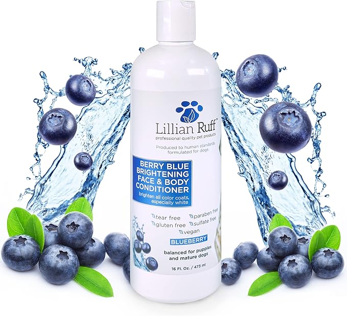 Lillian Ruff PRO Formula Berry Blue Brightening Dog Conditioner - Professional Whitening Conditioner Hydrate Dry Skin, Soften, Detangle, Restore Shine - Provitamin B5, USA Made 16oz