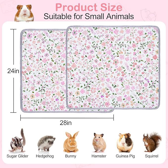 2 Pack Guinea Pig Bedding, Washable Guinea Pig Cage Liner Reusable Guinea Pig Mat Waterproof Guinea Pig Bedding for Cage, Super Absorbant Guinea Pig Pee Pads for Small Animals Hamster Rabbit Squirrel