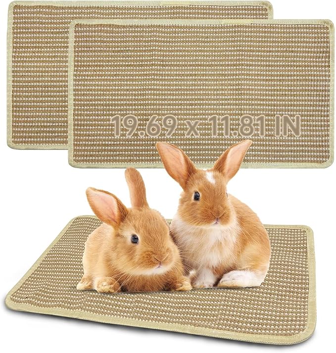 Hamiledyi 2 Packs Rabbit Scratching Pads Natural Sisal Scratcher Mats Sturdy Grinding Claw Pads Rabbit Cage Accessories for Guinea Pig Cat Bunny Chinchilla Protect Furniture (19.69"x11.81")