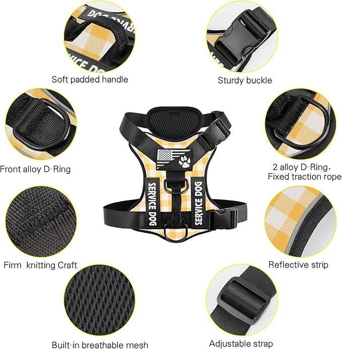 Demigreat Dog Service Harness, Reflective Vest with 5 Patches, Adjustable, Soft Oxford, Inner Mesh, Prevent Pulling & Choke, Easy Control for Dogs