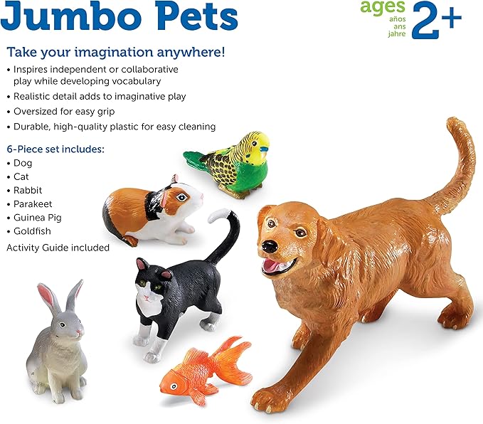 Learning Resources Jumbo Domestic Pets - 6 Pieces, Ages 2+ Preschool Pet Toys, Classroom Desk Pets, Preschool Learning Toys