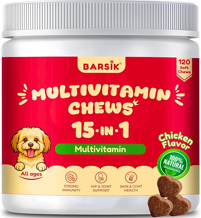 Dog Multivitamin, chewable multivitamin for Dogs, Supplements for Hip & Joints, Skin & Coat, Omega 3 Oil for Immune, Heart & Digestive Health, Senior & Puppy Multivitamin - Chicken Flavor - 120ct