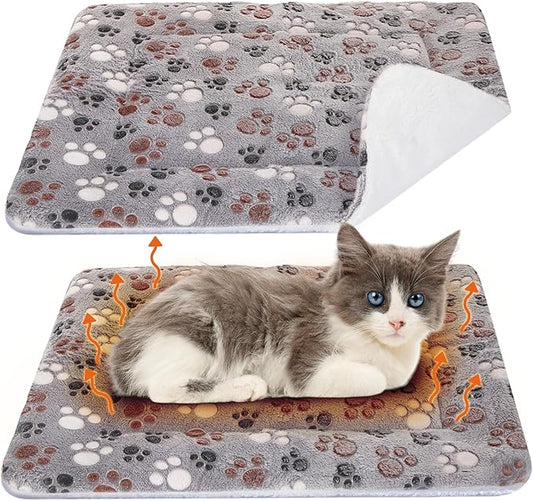 2 Pack Self Warming Cat Mat Self Heating Pad Bed Reversible Machine Washable Reflects Body Heat Warm Thermal Pet Pad Crate Blanket for Feral and Indoor Cat(Black,22'' X 18'',Dog Paw)