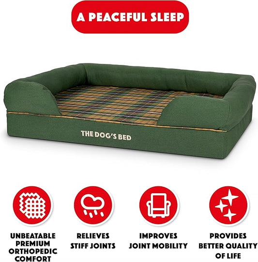 The Dog’s Bed, Large Green Tartan 36x27, Memory Foam, Pain Relief: Arthritis, Hip & Elbow Dysplasia, Post Surgery, Lameness, Supportive, Calming, Waterproof Washable Cover, Veterinary Approved