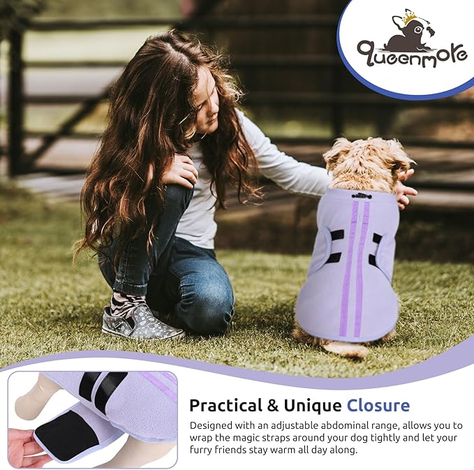Queenmore Medium Dog Sweater, Soft Fleece Vest Pullover Dog Jacket with Leash Hole, Warm Winter Dogs Clothes Cold Weather Doggy Dachshund Sweaters for Medium Dogs Cats Boy or Girl (Lilac,M)