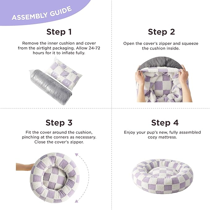 LE SURE Cat Beds for Indoor Cats - Round Cat Bed Donut Small Dog Bed Calming Pet Beds, Cute Modern Beds with Jacquard Shaggy Plush & Anti Slip Bottom, 20 Inch, Purple
