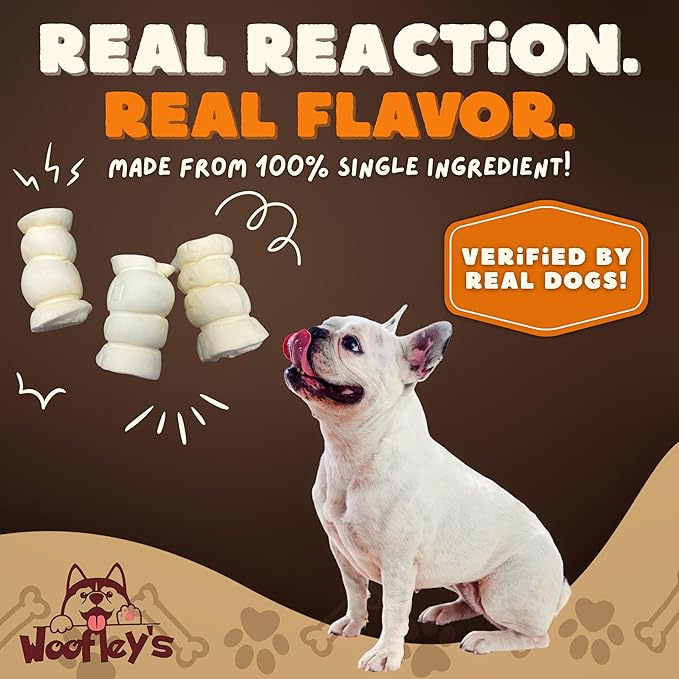 Woofley's 4" Buffalo Beef Cheek Roll -(50 Count)- Beef Cheek Rolls for Dogs - Long Lasting Natural Dog Chews