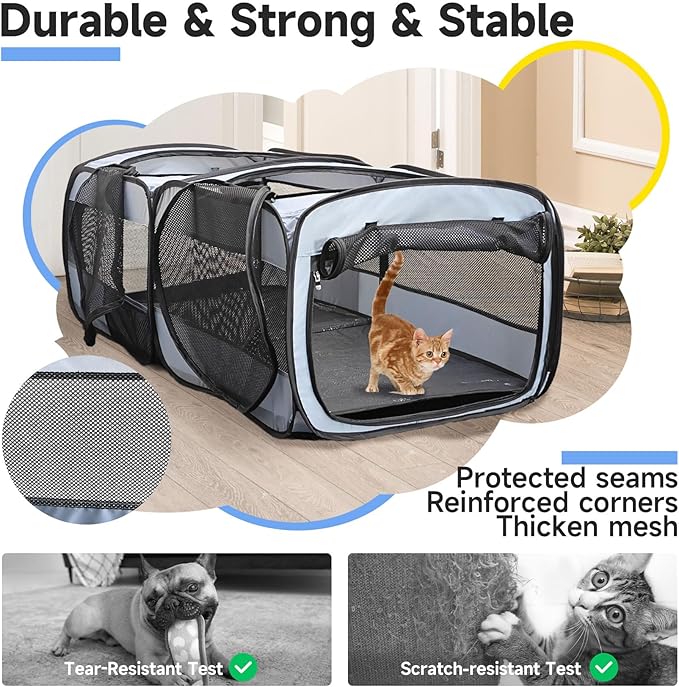EighteenTek Small Animals Playpen Pop up Small Pet Cage Enclosure Tent Chick Run Brooder Coop Foldable Kennel for Kitten Ferret Puppy Guinea Pig Rabbit Hamster Chinchillas(No Divider, Unified Space)