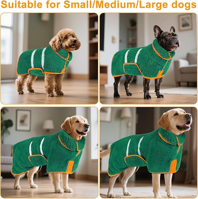 Bienbee Dog Bathrobe, Quick Drying Super Absorbent Dog Robes for After Bath, Warm Keeping Dogs Towel, Dogs Bath Supplies, Dark Green L