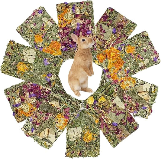 10 Pcs Rabbit Chew Toys for Teeth,Chinchilla Natural Timothy Hay Chips Treats Guinea Pig Floral Scent Snacks Treats Dental Health Chewable for Hamsters,Rabbits,Bunny,Chinchillas