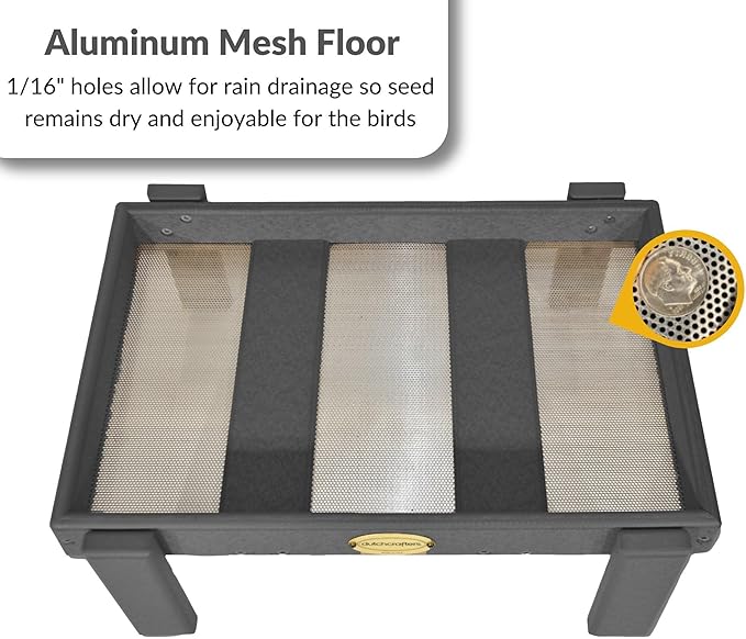 Amish American Made Platform Bird Feeder, Free Standing Ground Bird Feeders for Outdoors, for Wild Birds, Chicken, Squirrel, Gift for Birdwatchers (Dark Gray with Reinforcement)