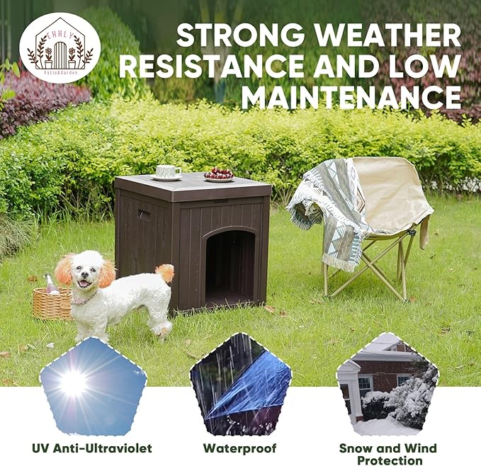 Outdoor Cat House for Winter Waterproof, Outside Multiple Kitty Feral Cat Houses, Outdoor Cat Litter Box Enclosure Weatherproof, Small Medium Dogs House Outdoor, Durable Resin Plastic, Brown