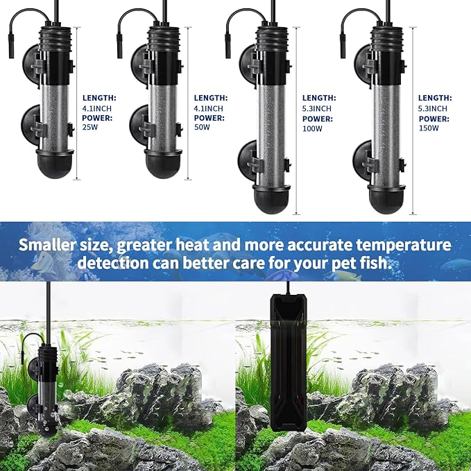 Small Aquarium Heater 150W,Fish Tank Heater for 15-30 Gallon,Suitable for Freshwater and Marine Saltwater,Dual Digital Display Controller, Mini Water Heater,for Betta/Turtle Tank
