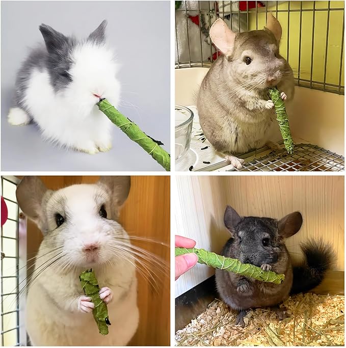 Fhiny Rabbit Chew Toys, 50g Natural Mulberry Leaf Crispy Rolls Small Animal Molar Snacks Chinchilla Sticks Guinea Pig Chews for Teeth Dental Care for Bunny Guinea Pig Chinchilla Hamster Gerbil
