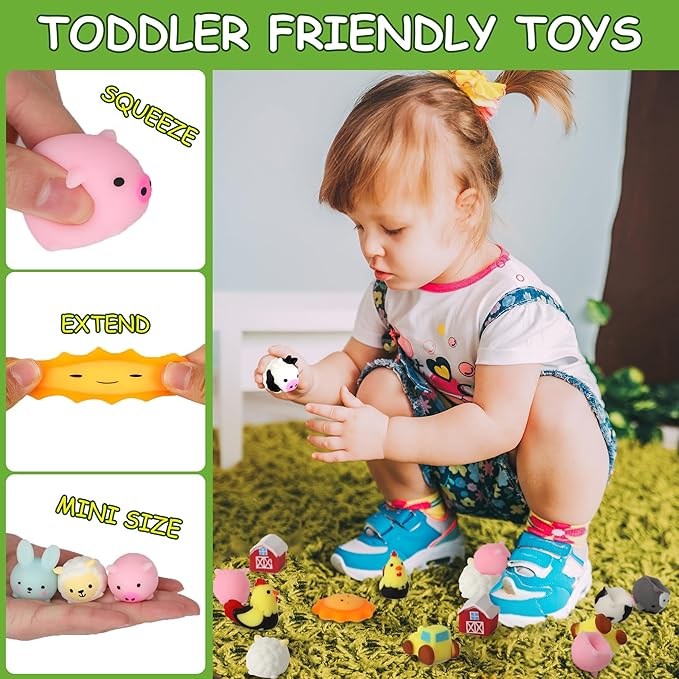 Erweicet 36 PCS Farm Animal Mochi Squishy Toys Stress Squishy Toys for Kids Party Favors