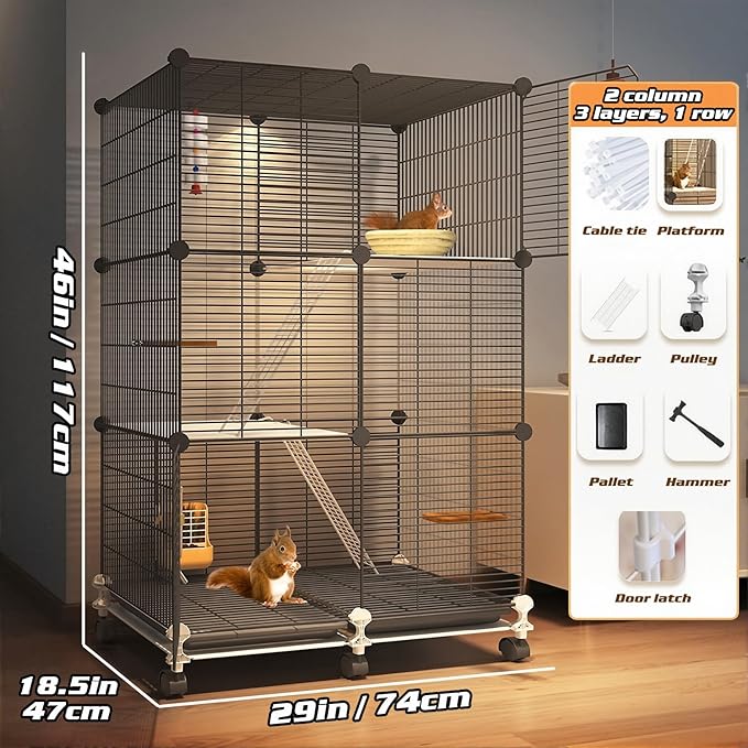 C&C GuineaPig Cages Indoor on Wheels, Multi-Tier Small Animal Playpens House with Removable Tray, DIY Metal Wire Enclosure with Ramp for GuineaPigs, Ferrets, Rabbitss, PetRat, Indoor Use (D)