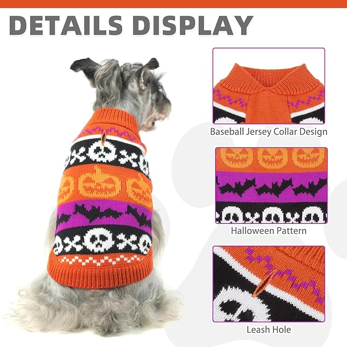 KOOLTAIL Halloween Dog Sweater Costume Fall Winter Clothes - Soft Pumpkin Knitwear Dog Cold Weather Coat, Pet Sweatshirt Pullover Outfit for Small Medium Large Dogs Puppy Cats Girls Boys Orange M