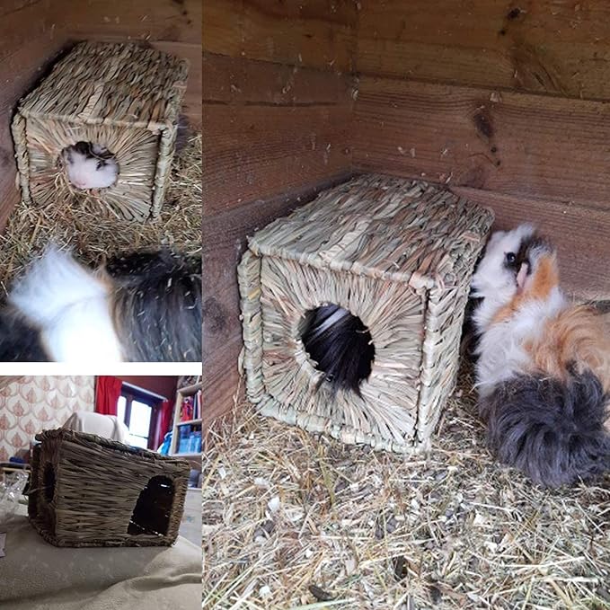 Tfwadmx 2 Pack Rabbit Grass House - Natural Hand Woven Seagrass Play Hay Bed, Collapsible Hideaway Hut Toy for Bunny Hamster Guinea Pig Chinchilla Ferret