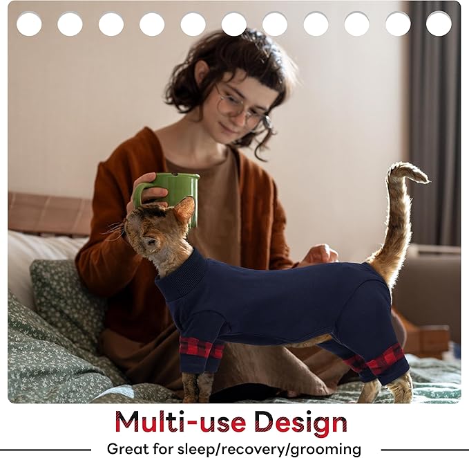 PUMYPOREITY Comfy Cat Pajamas, Versatile Cat Shirt for All-Day Wear, Soft Stretchy Sweater with Back Snap for Easy Wear, Breathable Recovery Suit for Surgery Recovery, XL, Blue