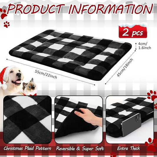 2 Pack Self Warming Cat Mat Self Heating Pad Bed Reversible Machine Washable Reflects Body Heat Warm Thermal Pet Pad Crate Blanket for Feral and Indoor Cat (Black, White,22'' X 18'',Plaid)