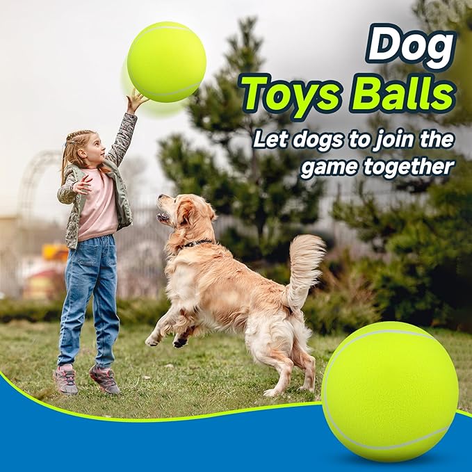 HETOO Giant Tennis Balls for Dogs: 9.5 inch Large Dog Toys- Outdoor Herding Dog Toys Balls- Big Dog Tennis Ball for Small Medium Large Dogs- Pet Toys Birthday Gift- Yellow