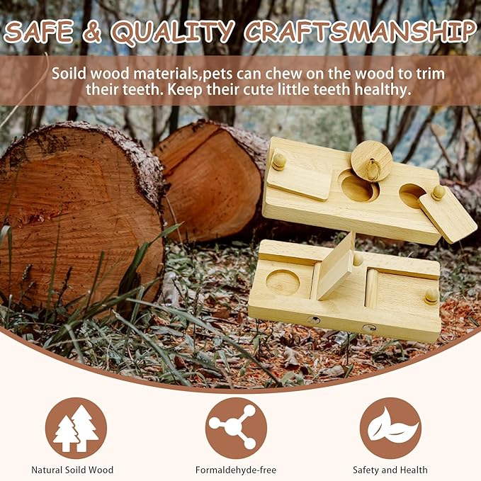 Hamiledyi Guinea Pig Foraging Toys Interactive Wooden Rabbit Toys Sniff n' Snack Rabbit Treats Bunny Toys Interactive Hide Treats Puzzle Snuffle Game for Rabbit Chinchilla Bunny Rats Gerbils (2 Sets)
