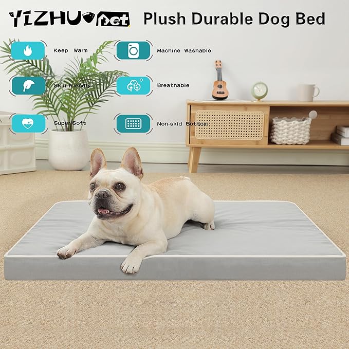 Dog Bed Mats for Medium Dogs - Orthopedic Dog Pet Bed Thick Egg Foam Crate, Removable Washable Cover, Non-Slip Bottom Durable Dog Crate Bed Mat (Light Grey, M(30''x20''x3''))