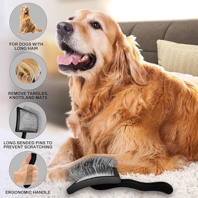 Dog Slicker Brush for Golden Doodle Grooming Kit - Dematting Brushes for Goldendoodles, Labradoodles, Poodles - Pet Hair Brush for Medium & Long Haired Dogs - Large (Black)