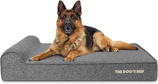 The Dog’s Bed Orthopedic Headrest Dog Bed XL Linen Grey 46x28, Memory Foam, Pain Relief for Arthritis, Hip & Elbow Dysplasia, Post Surgery, Lameness, Veterinary Approved, Waterproof Washable Cover