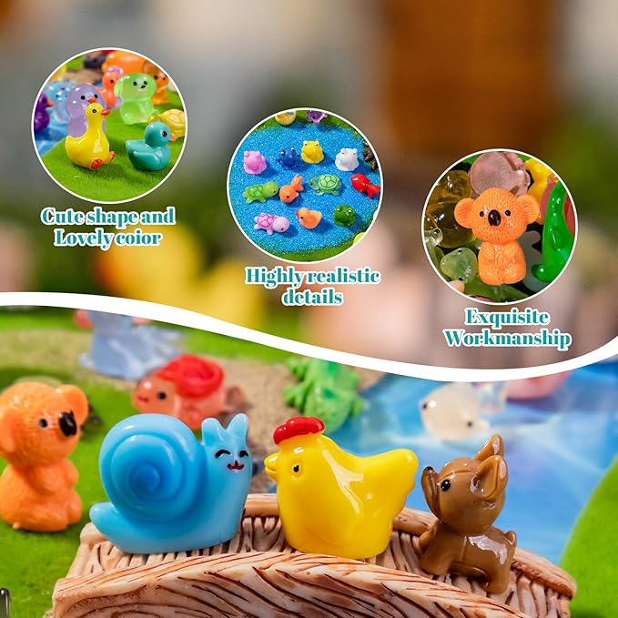 120pcs Mini Resin Animals 120 Styles Variety Tiny Animals Figures Miniature Little Small Animal Figurines Bulk for Micro Fairy Garden Landscape Accessories Hide Crafts Decor Aquarium