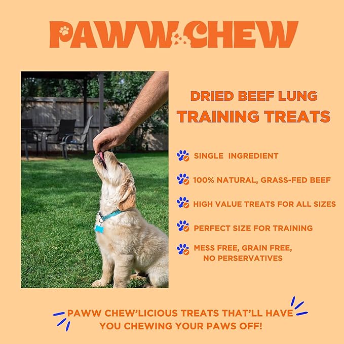 Beef Lung Dog Treats, 100% Natural, Single Ingredient, (2.5 Pound) Made in the USA, Dried & Dehydrated, High Protein, High Value Dog Training Treats, Grain Free, Low-Odor Free for All Breeds