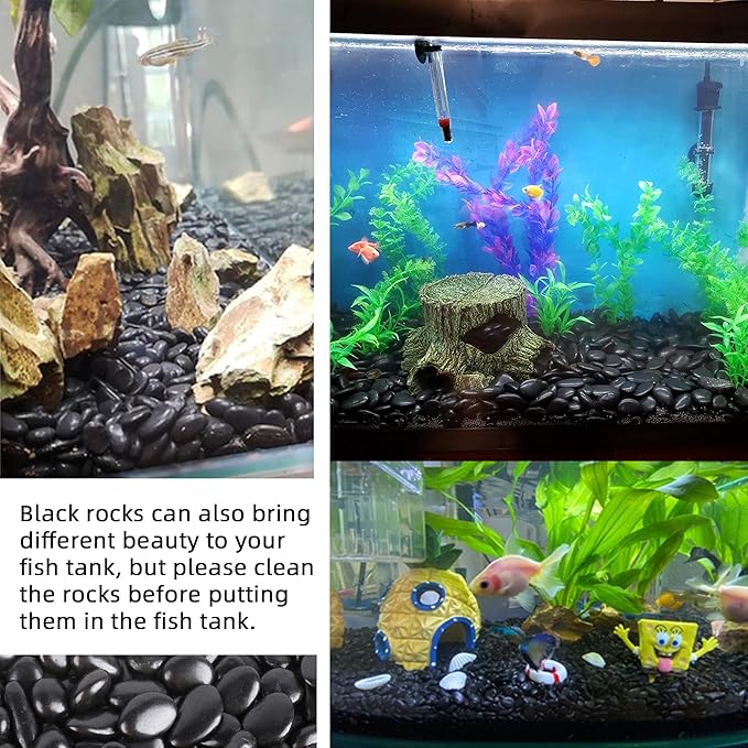 Black Pebbles for Plants 18lb 0.5"- 1" Aquarium Gravel Decorative Polished Stones Natural River Rocks for Fish Tank