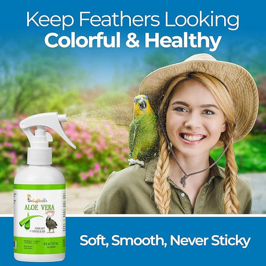 UnRuffledRx™ Aloe Vera Bird Spray for Birds (Pack of 2)- Daily Relief for Itchy, Dry Skin - 8oz in Each Pack Bird Bath Mist - Safe if Ingested, Natural, Odor-Free, Made in USA