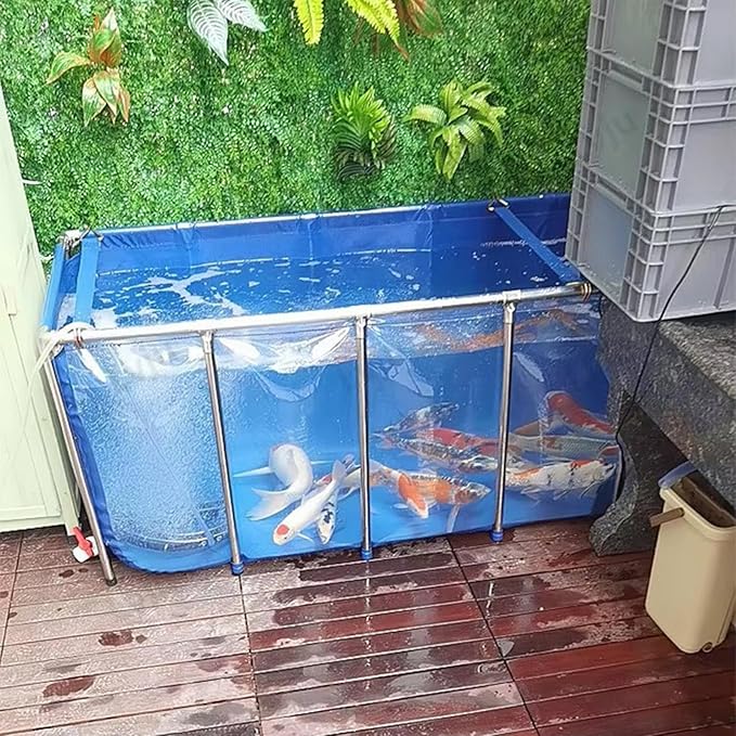 Koi Pond with Window, Canvas Fish Pond, Stainless Steel One Side Clear Fish Tank Steel Frame Large Aquarium for Fish and Turtle Farming, Easy Assembly (L39.37xW23.62xH20.08 inch)