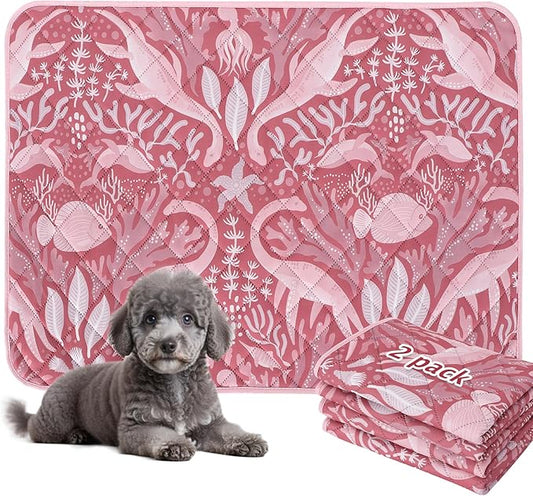 BVAGSS Washable Pee Pads for Dogs, 2 Pack Reusable Leakproof Puppy Wee Wee Pad, Non-Slip Waterproof Pet Training Pads, Super Absorbent Whelping Pads XH081 (Dino Pink, 24X18 Inch (Pack of 2))