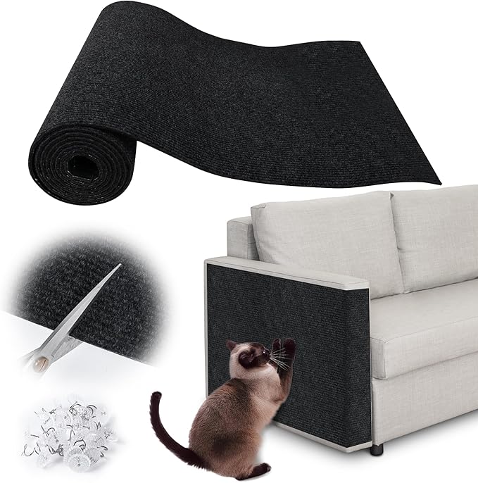 Cat Scratch Furniture Protector - 118" x 13.8" Trimmable Self-Adhesive Cats Claws Scratch Pads, DIY Cat Climbing Couch Protector for Scratch Post Cat Tree Replacement Indoor (Black)