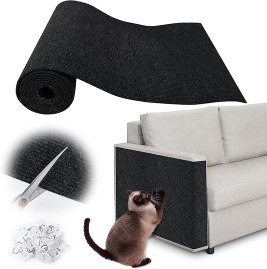 Cat Scratch Furniture Protector - 138" x 13.8" Trimmable Self-Adhesive Cats Claws Scratch Pads, DIY Cat Climbing Couch Protector for Scratch Post Cat Tree Replacement Indoor (Black)