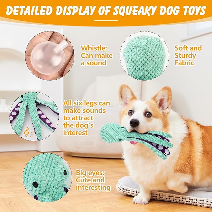 Octopus Dog Toys, No Stuffing Squeaky Dog Toys Chew Toys for Dogs Puppy Toys Indestructible Dog Toy for Small & Medium & Large Dogs (Green)