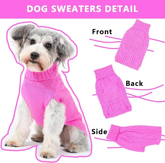 Dog Sweaters for Small Dogs Winter Dog Clothes Turtleneck Knit Puppy Sweater Warm Chihuahua Clothes Cat Sweater Frenchie Doggy Pullover Outfit with Twisted Design(Pink, Small)
